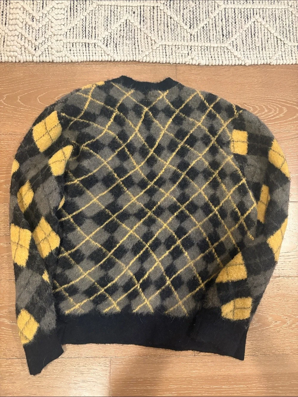 AllSaints Yellow & Black Argyle Crewneck Sweater